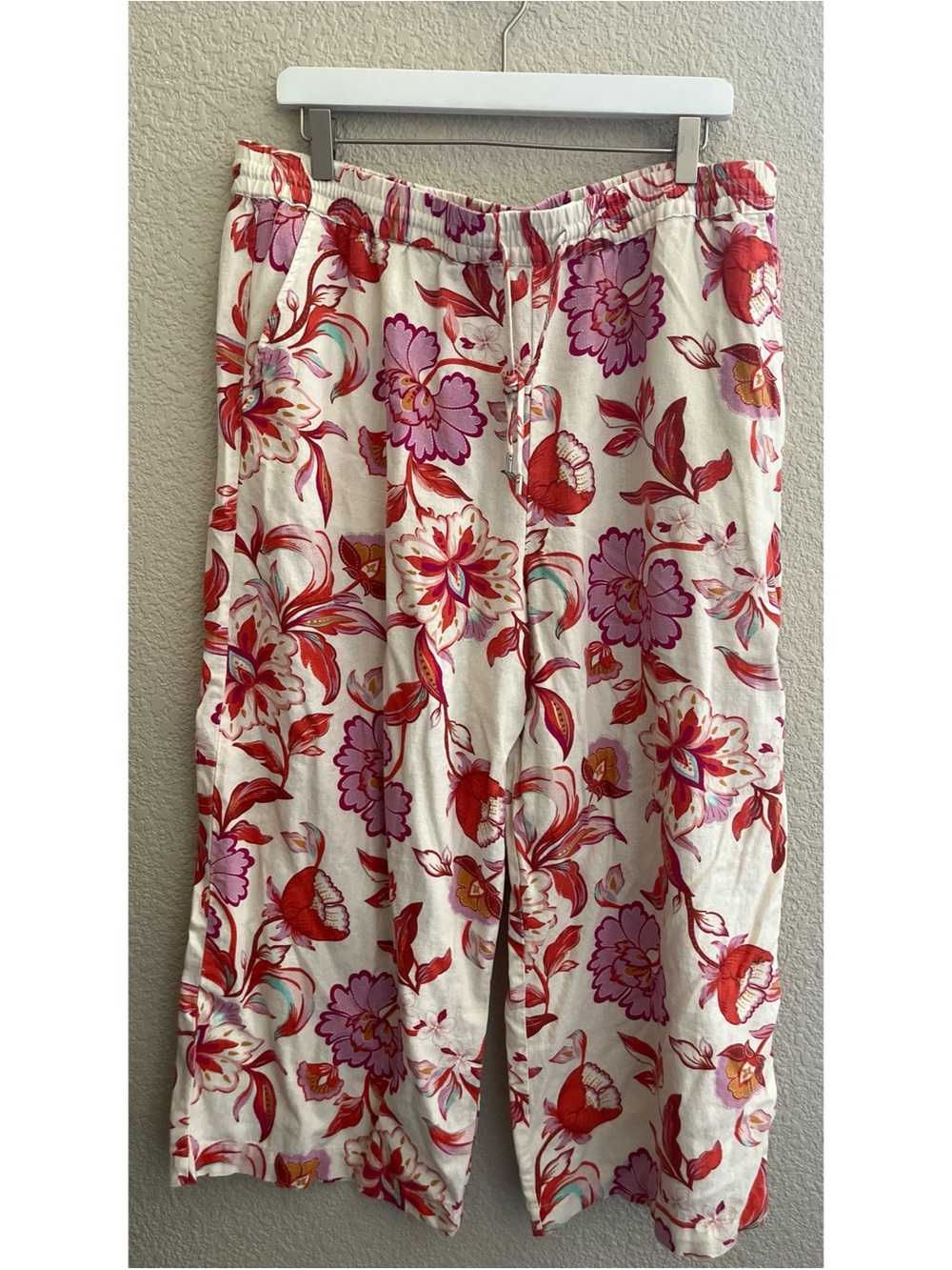 Laundry By Shelli Segal Linen Blend Floral Pants Women’s Size XL